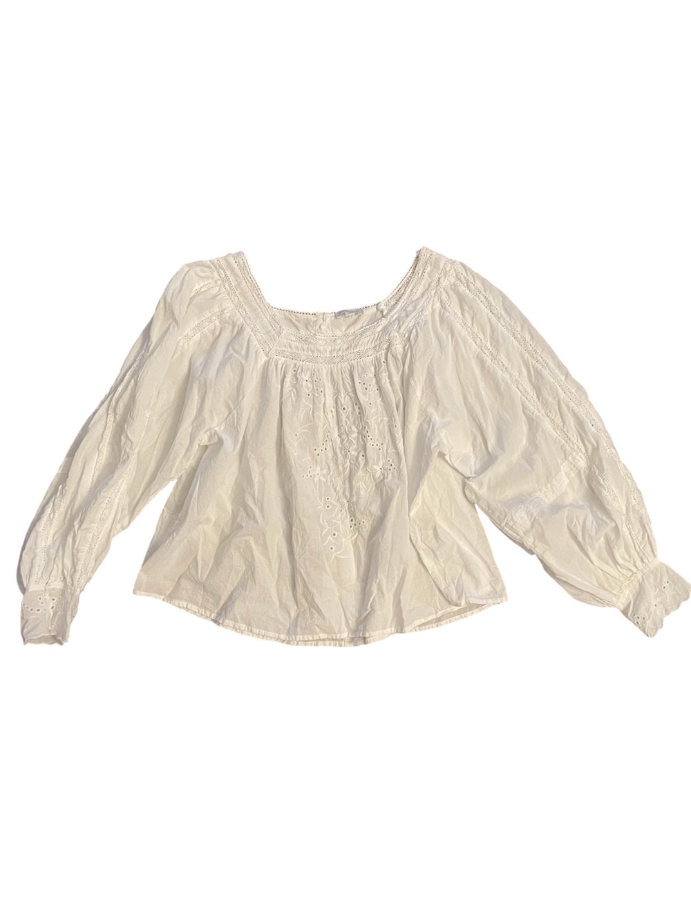 Jennifer & Grace White Cotton Embroidered Eyelet Blouse XL Romantic Boho Peasant - Picture 2 of 6